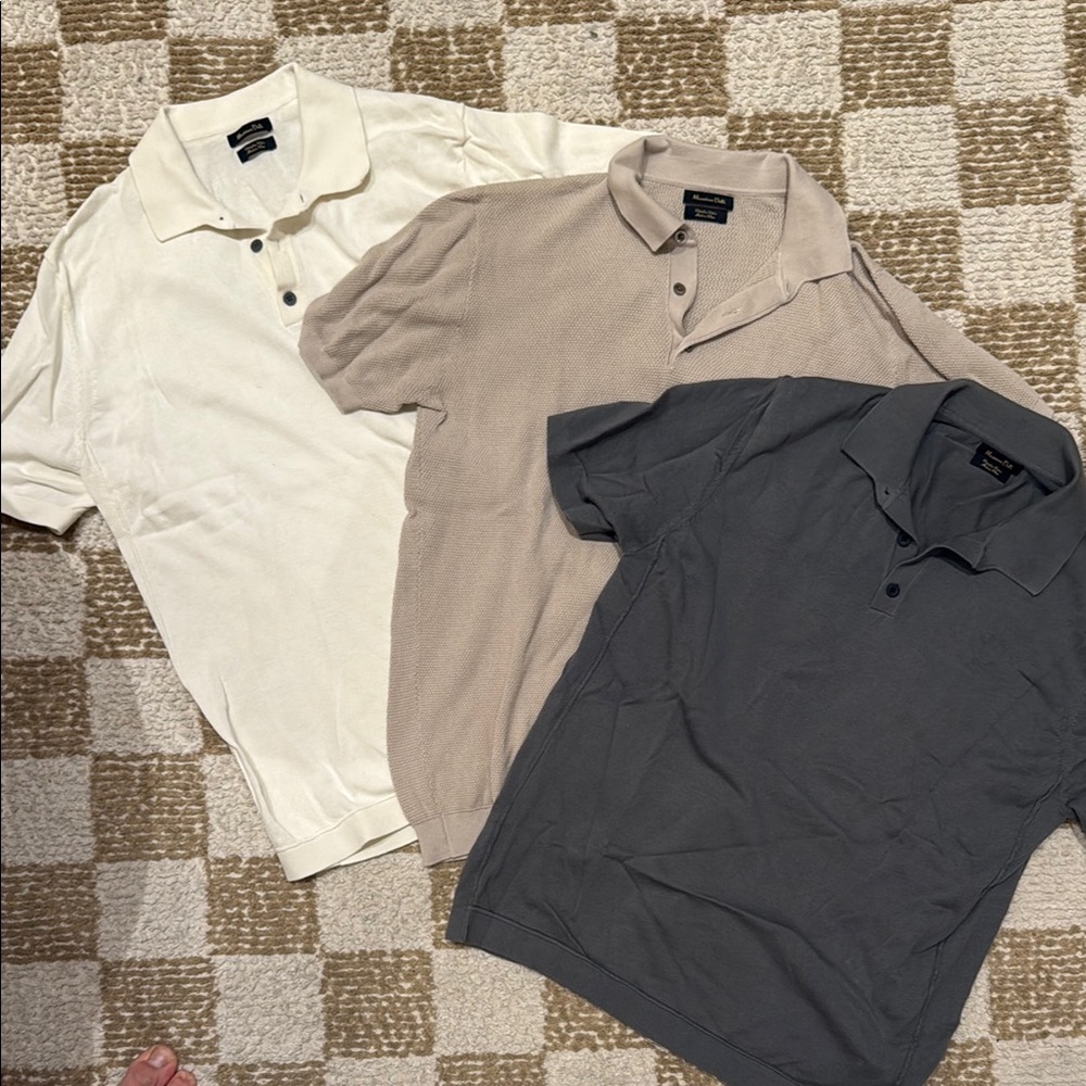 MASSIMO DUTTI Men's Polo Shirt Set - Cream, Tan, and  blueish Gray